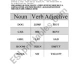 English Worksheets Nounverbadjective Sentences For Noun Verb Sentences Worksheets