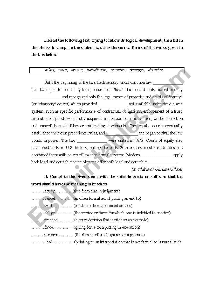 English Worksheets Sources Of English Law  Equity With Sources Of Law Worksheet