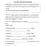 Englishlinx  Alliteration Worksheets Pertaining To Grade 7 English Worksheets Pdf