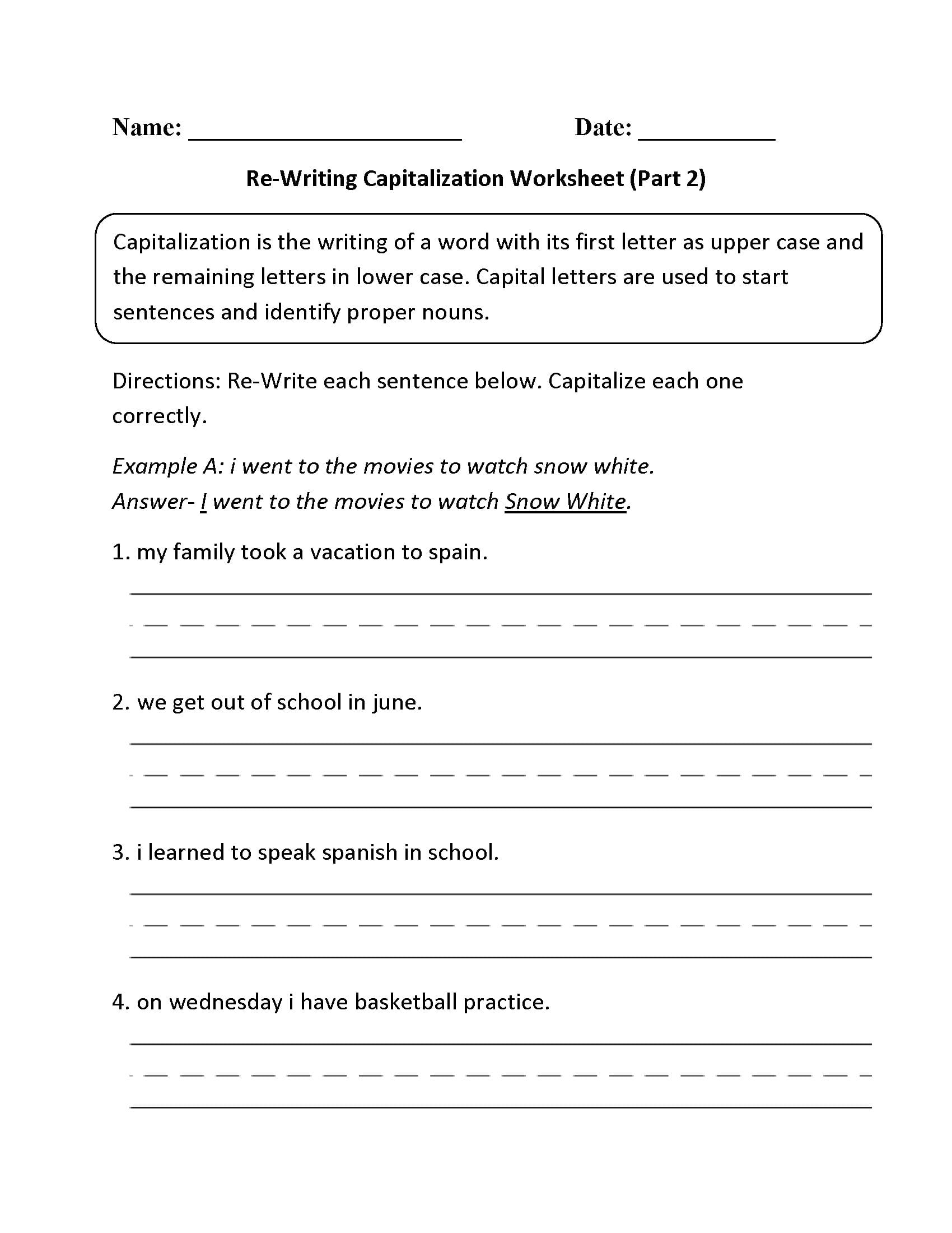 Englishlinx  Capitalization Worksheets Within Letter Writing Worksheets For Grade 5