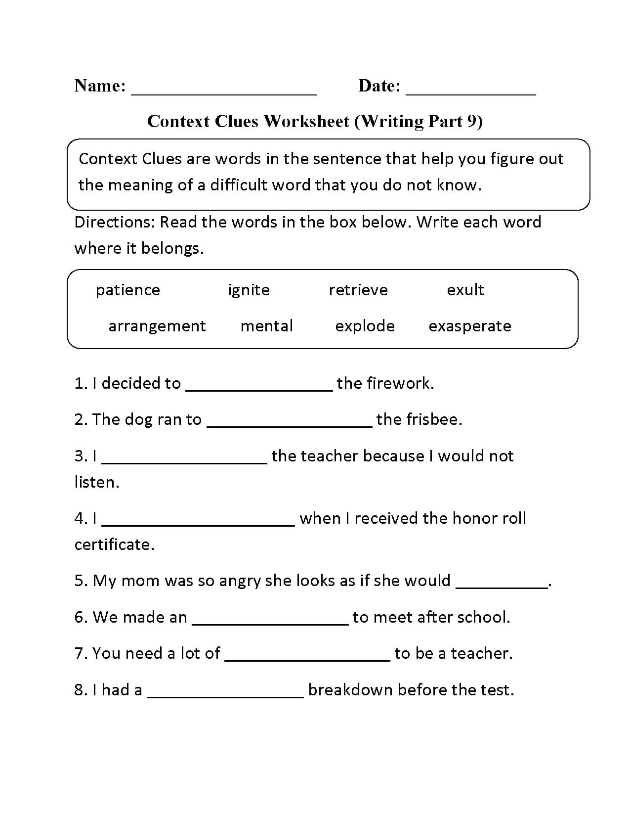 Englishlinx  Context Clues Worksheets Along With Context Clues Worksheets High School