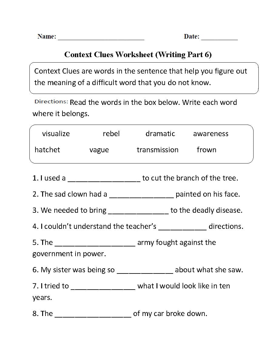 Englishlinx  Context Clues Worksheets For Context Clues Worksheets High School