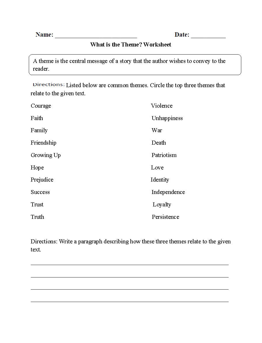 Englishlinx  Theme Worksheets As Well As Theme Worksheets 4Th Grade