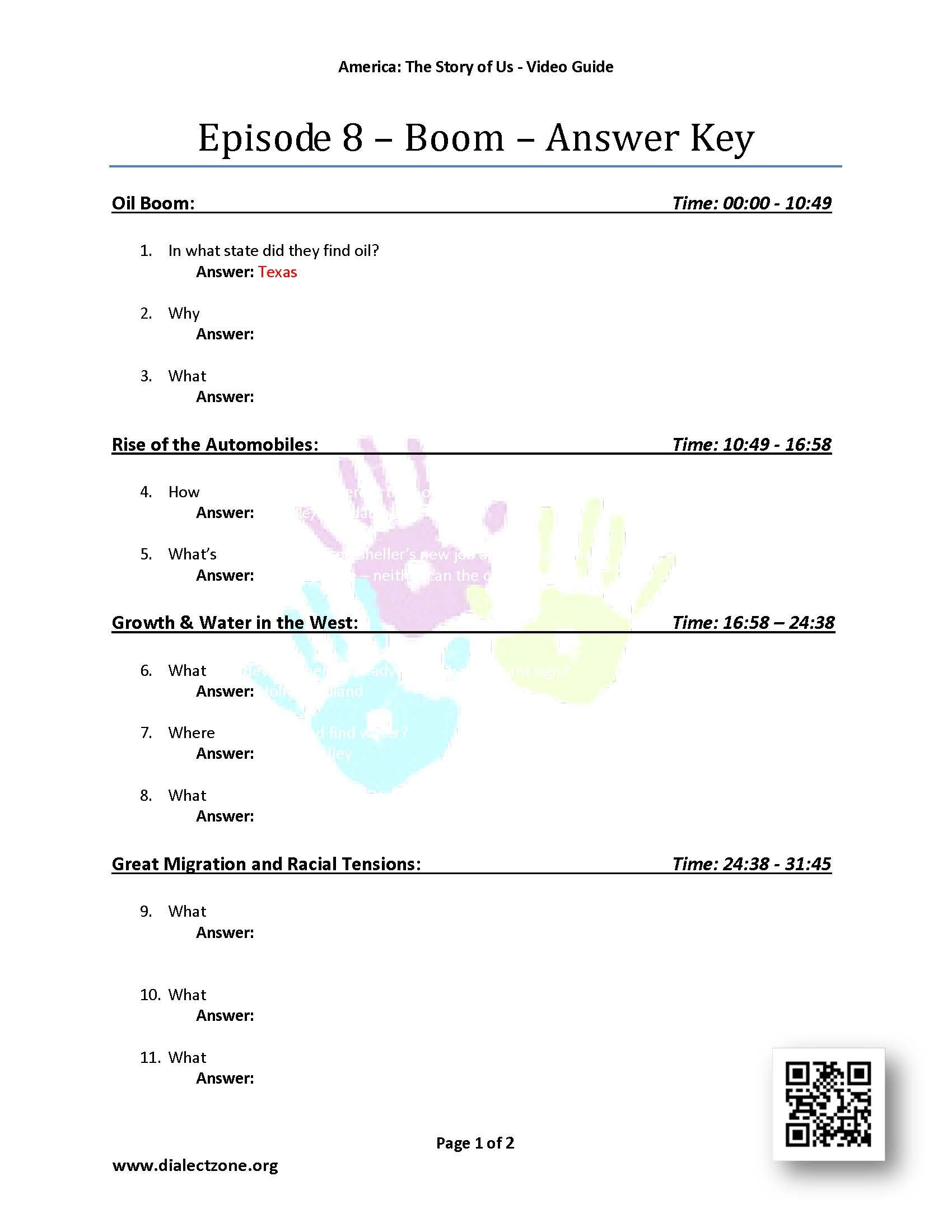 Episode 8  Boom  Answer Keys Atsouep8Key  199  Dialect Zone With America The Story Of Us Episode 8 Worksheet Answer Key