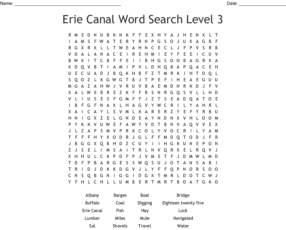 Erie Canal Word Search Level 3  Wordmint Or Erie Canal Worksheet Pdf