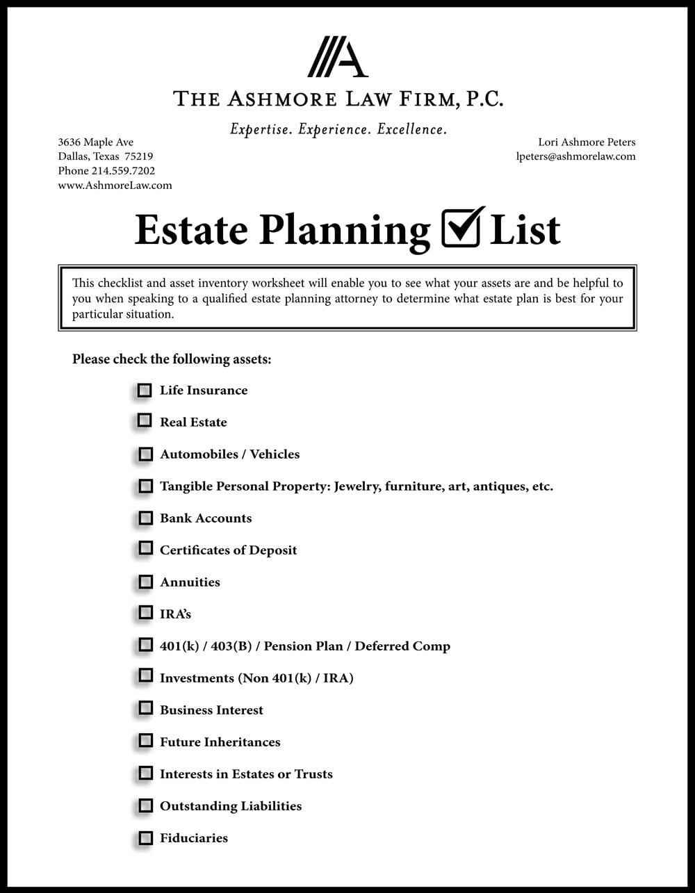 Estate Planning Checklist And Asset Inventory Worksheet  The For Estate Planning Worksheet Pdf