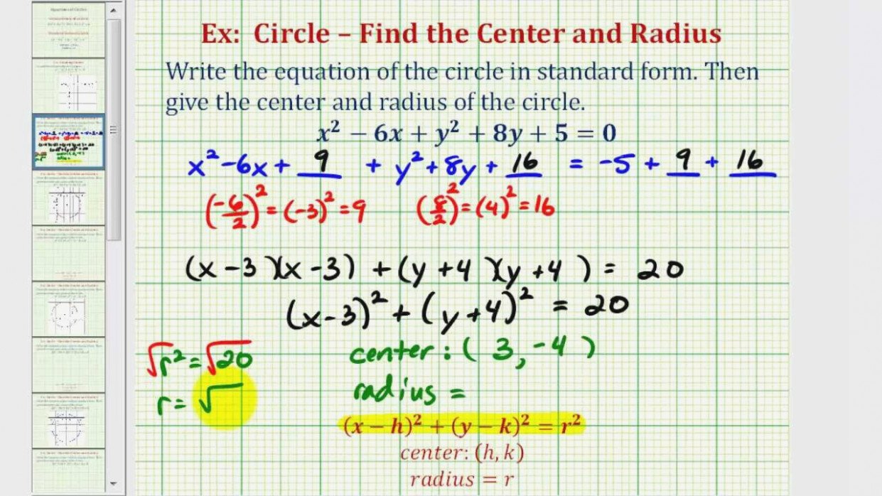 Ex 11 Write General Equation Of A Circle In Standard Form – Youtube Or Standard Form Equation Of A Circle Worksheet Answers