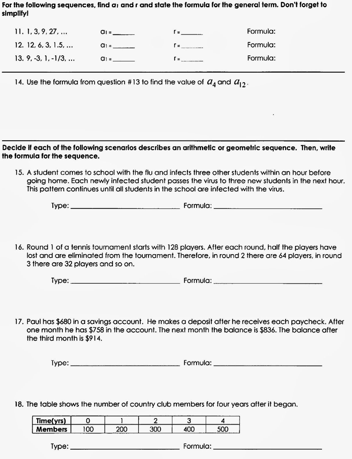 Explicit And Recursive Sequences Practice Worksheet  Coastalbend Throughout Explicit And Recursive Sequences Practice Worksheet