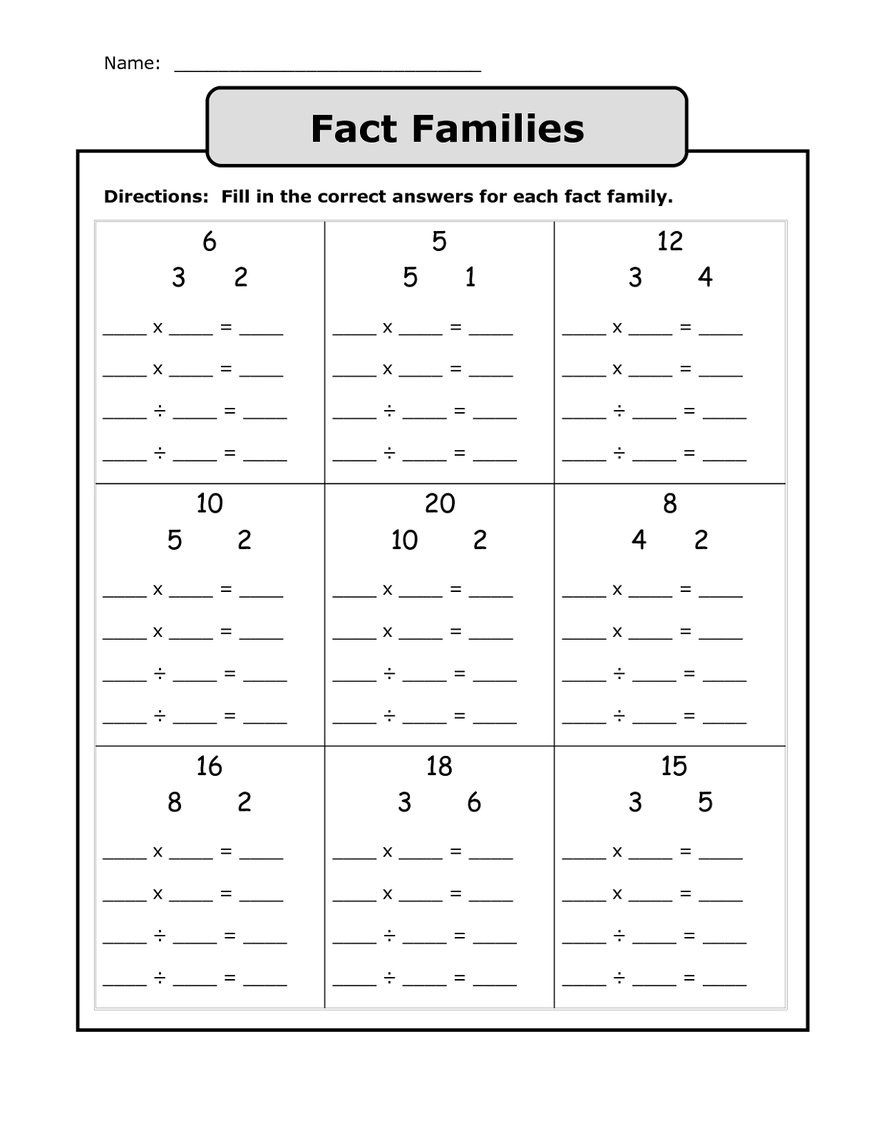 Fact Family Worksheets Printable  Activity Shelter Regarding Fact Family Worksheets