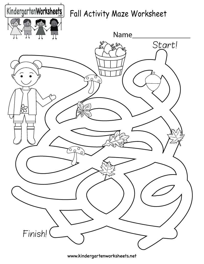 Fall Activity Maze Worksheet  Free Kindergarten Seasonal Worksheet Or Fall Worksheets For Kindergarten