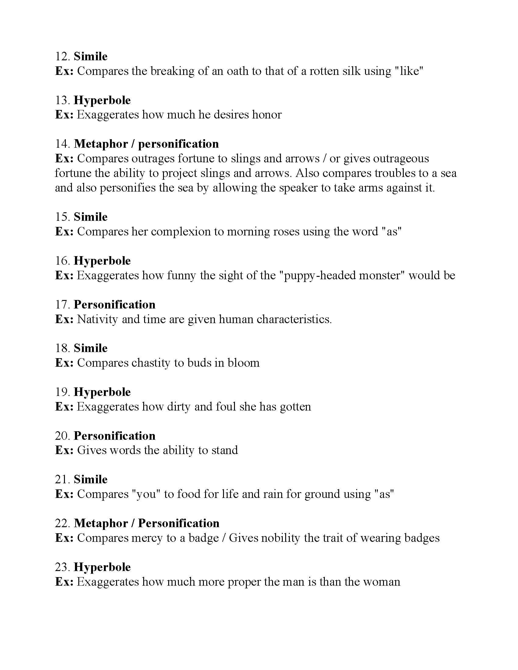 Figurative Language Of Shakespeare  Answers For Shakespeare Language Worksheet