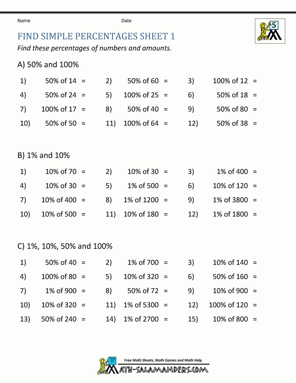 Finding Percentage Worksheets Throughout 6Th Grade Percent Worksheets