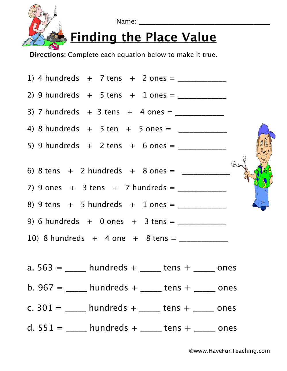 Finding The Place Value Worksheet  Have Fun Teaching For Hundreds Tens And Ones Worksheets