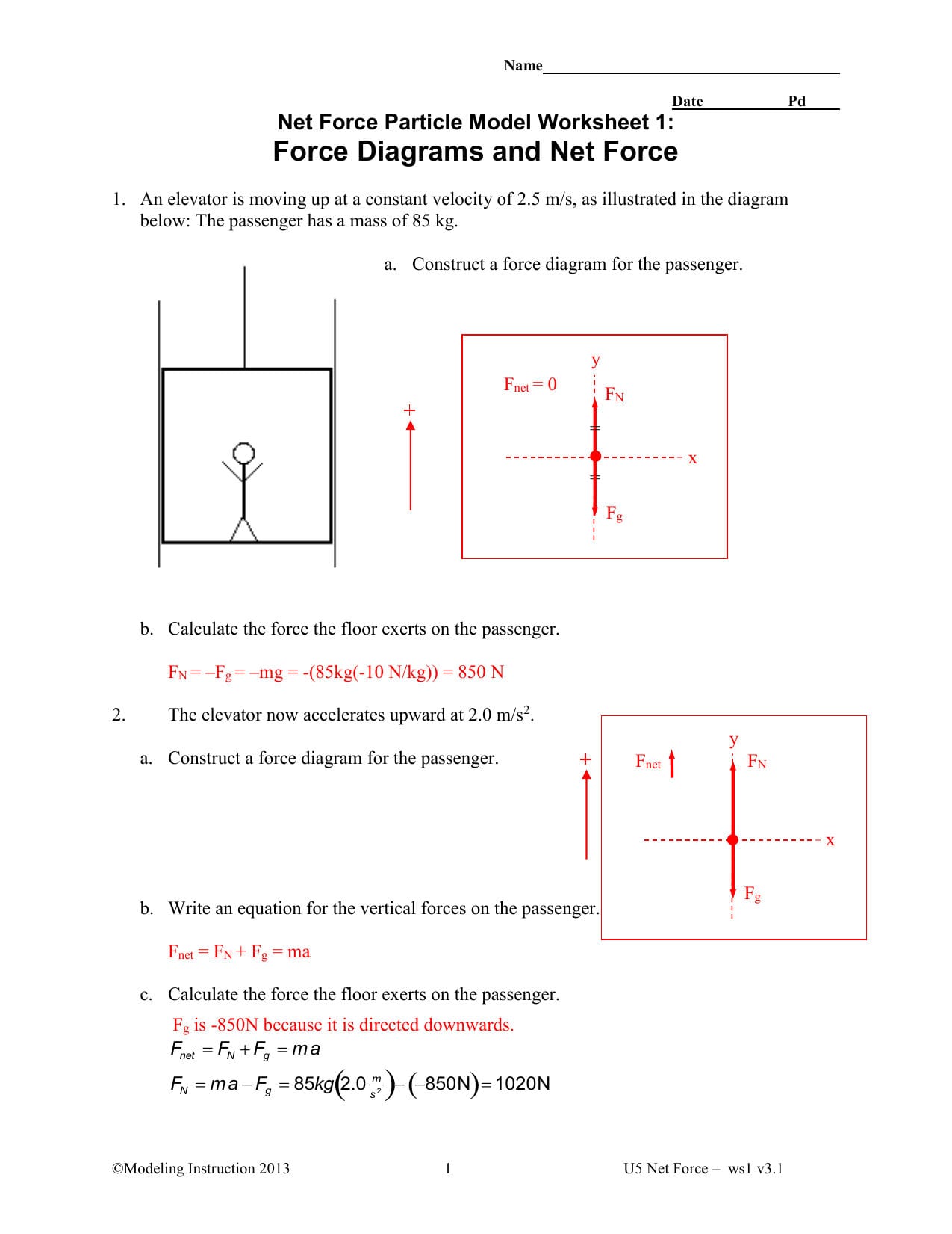 Force Diagrams And Net Force Key Also Net Force Worksheet Answer Key