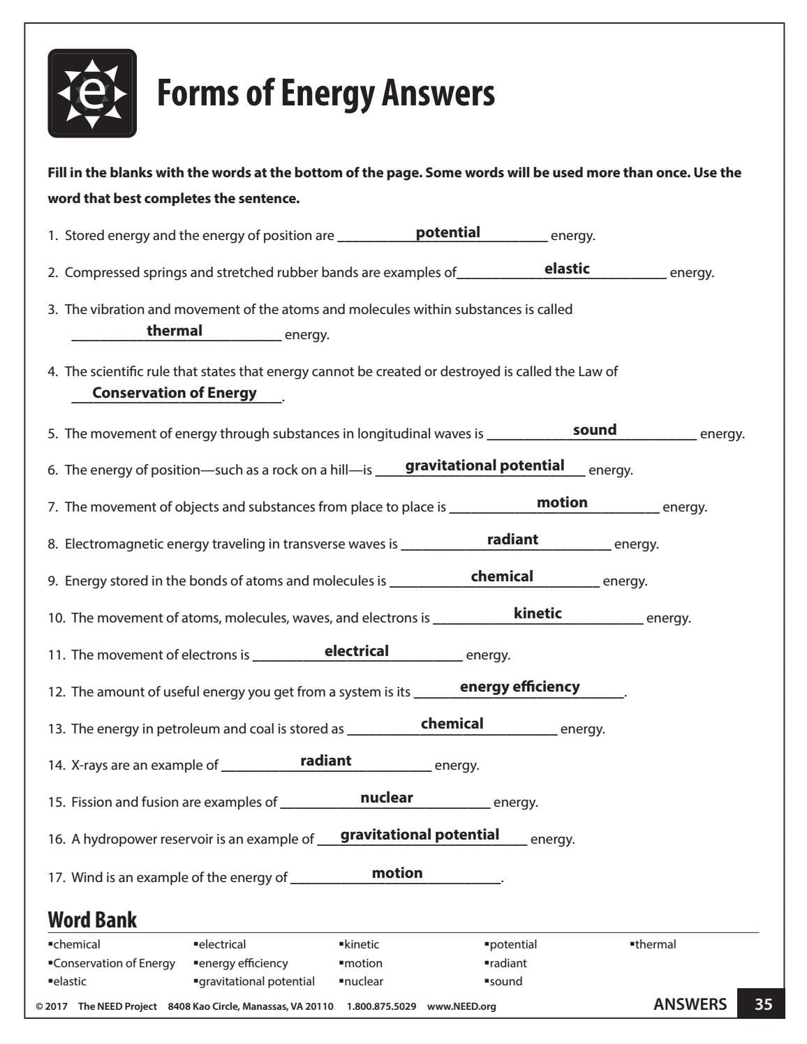Forms Of Energy Worksheet Answer Key Multiplying Decimals Worksheet For Energy Worksheet Answers