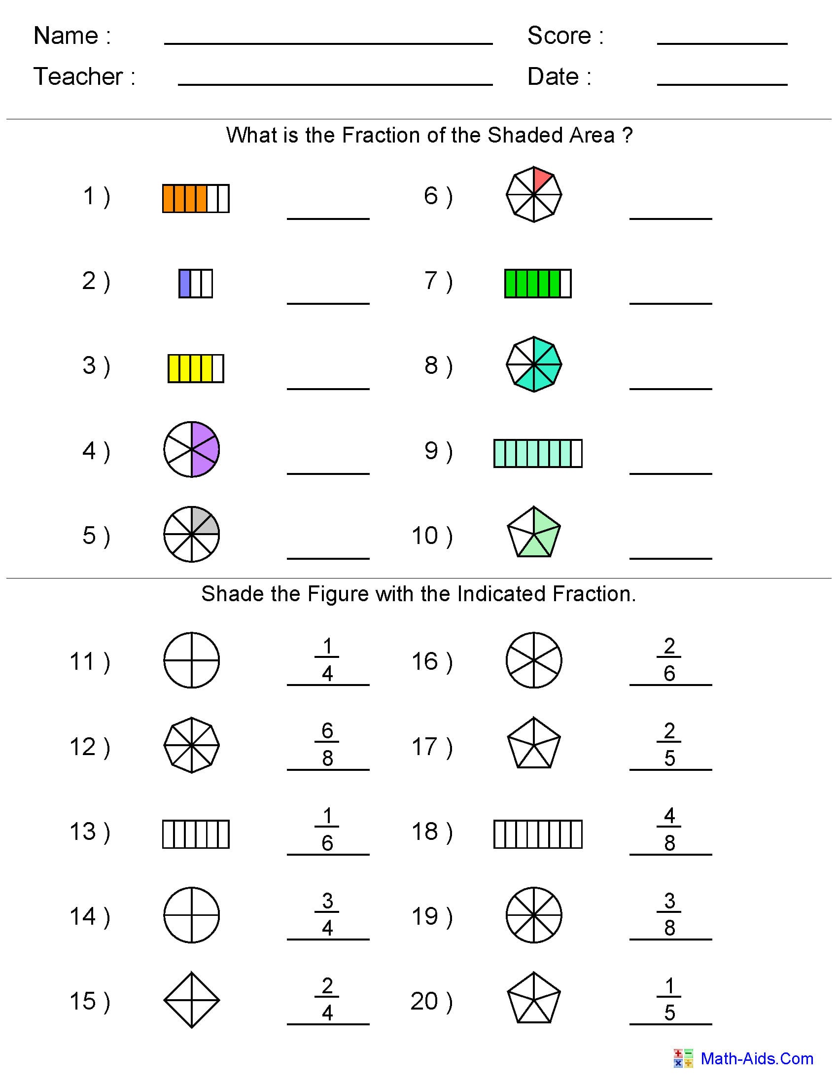 Fractions Worksheets  Printable Fractions Worksheets For Teachers Along With Math Aid Worksheet Answers