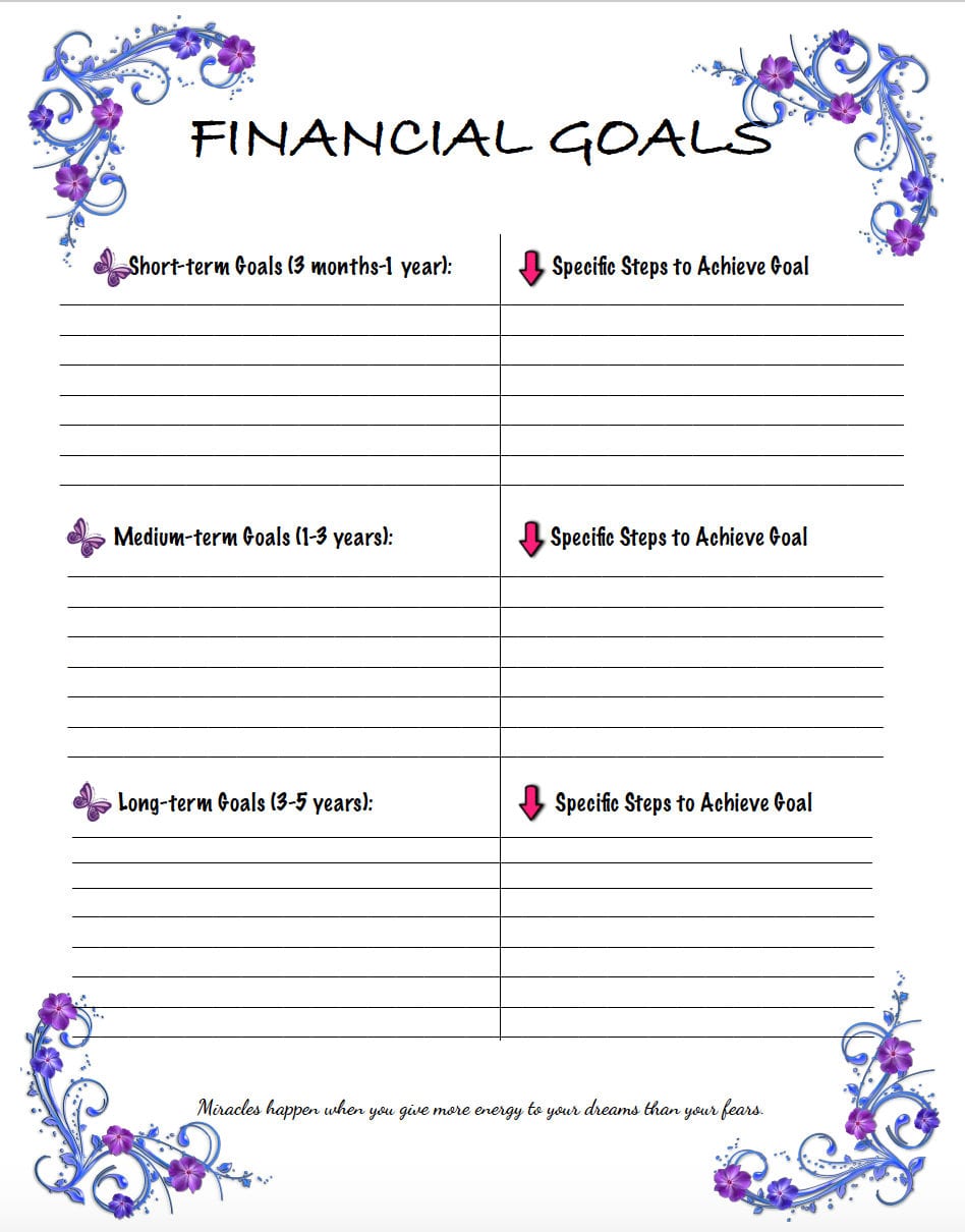 Free Budgeting Printables Expense Tracker Budget  Goalsetting Regarding Financial Goals Worksheet