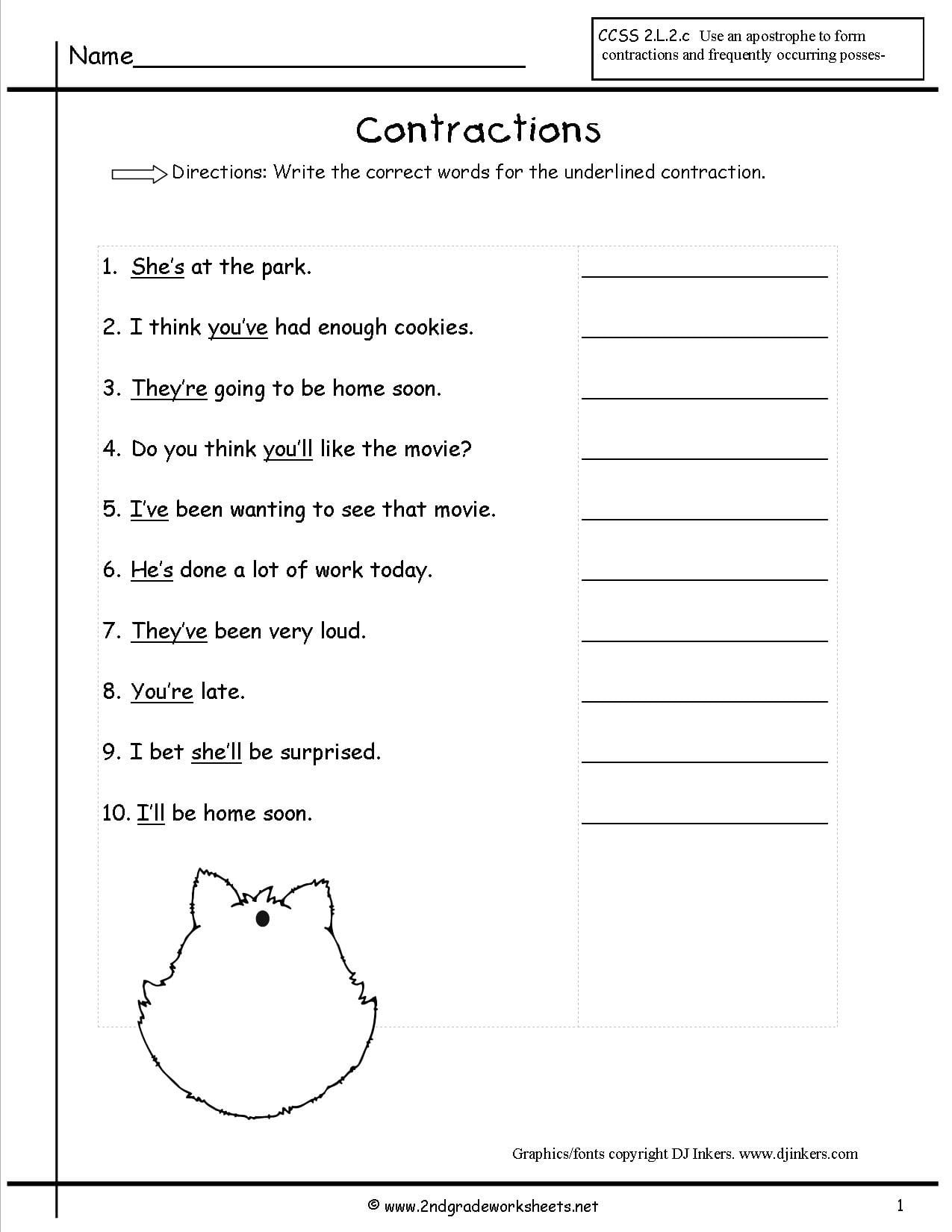 Free Contractions Worksheets And Printouts Also Free Contraction Worksheets