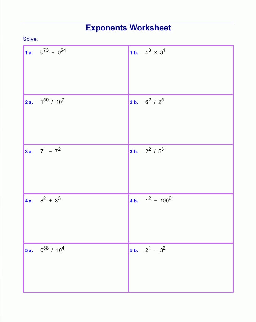 Free Exponents Worksheets And Exponents Worksheets 6Th Grade