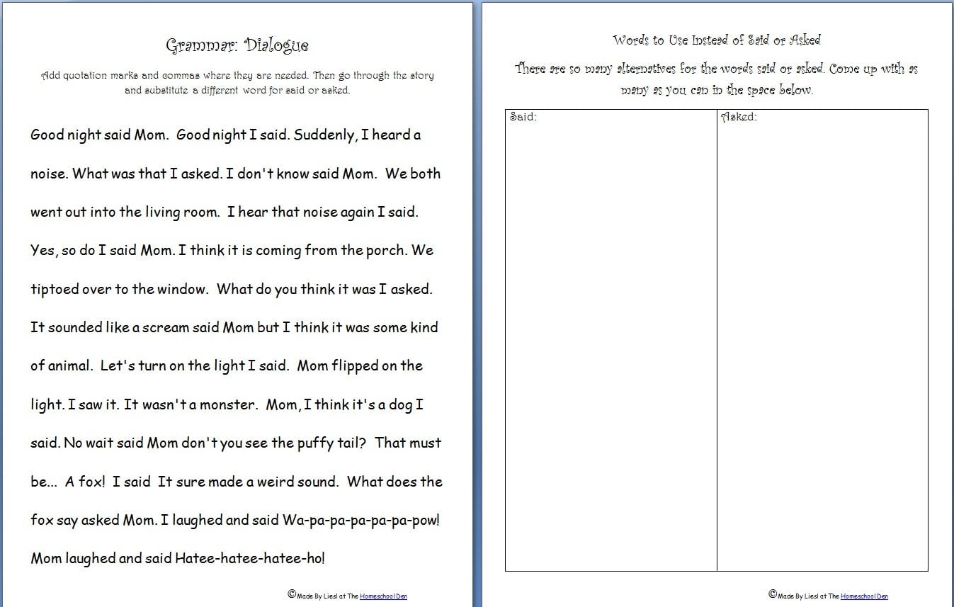 Free Grammar Practice Sheet Quotation Marks Saidasked Words Regarding At Home School Worksheets