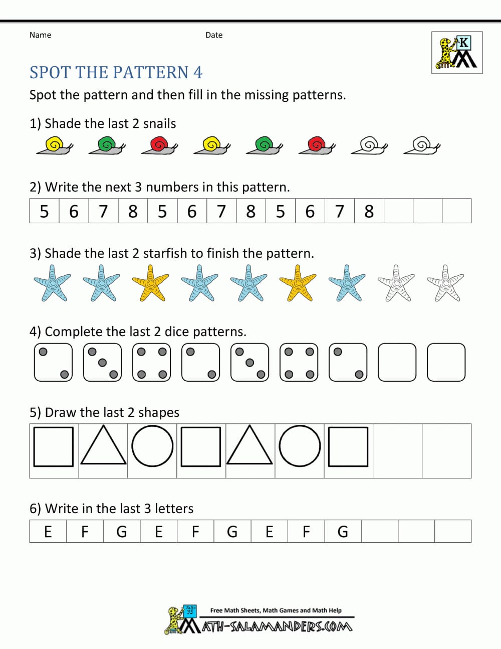 Free Kindergarten Worksheets Spot The Patterns Pertaining To Finding Patterns In Numbers Worksheets