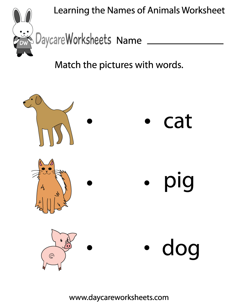 Free Learning The Names Of Animals Worksheet For Preschool Together With Preschool Reading Worksheets
