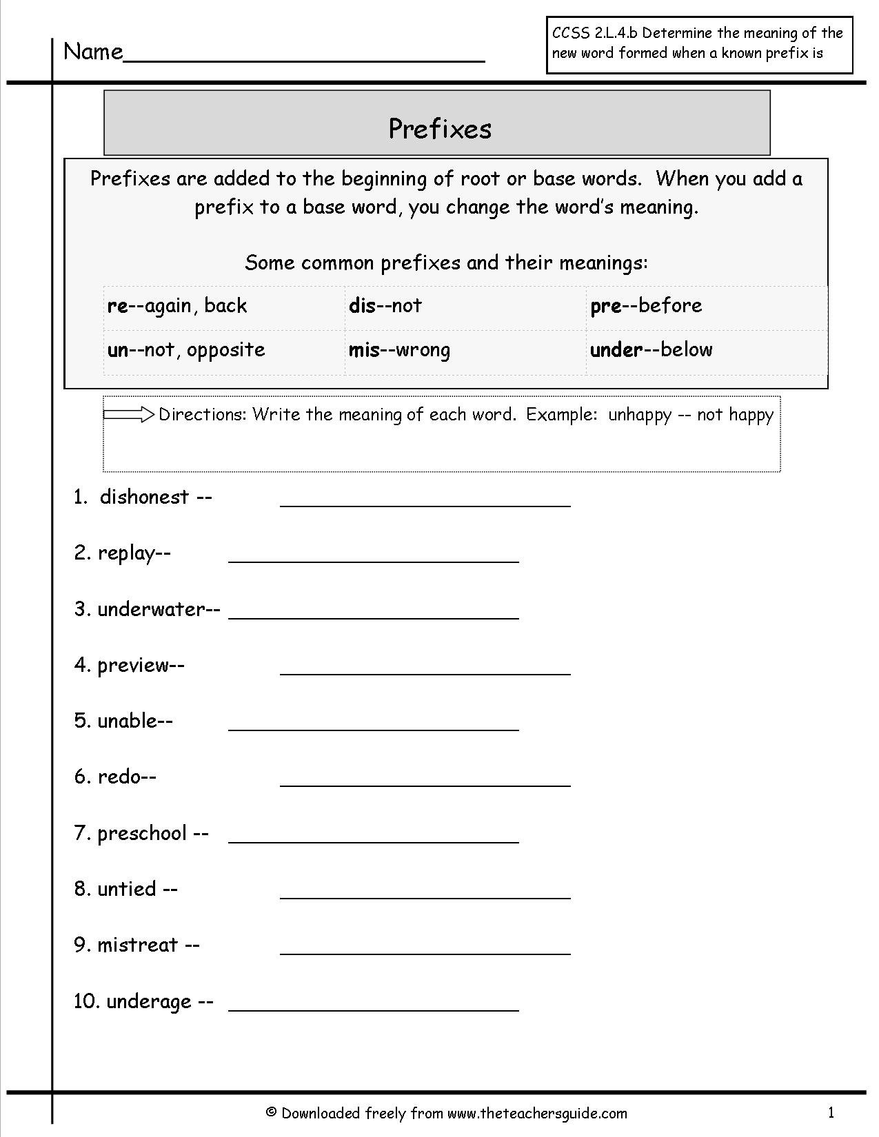 Free Prefixes And Suffixes Worksheets From The Teacher's Guide Along With Grammar Suffixes Worksheets