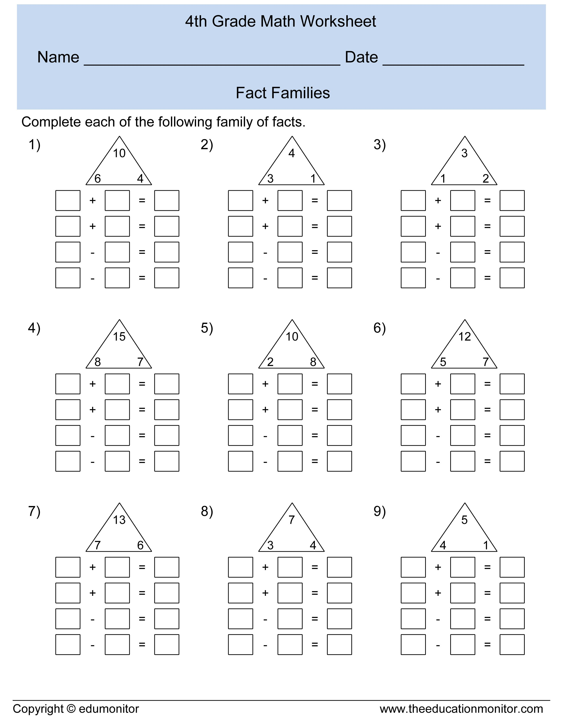 Free Printable Fact Families Math Worksheets Intended For Fact Family Worksheets