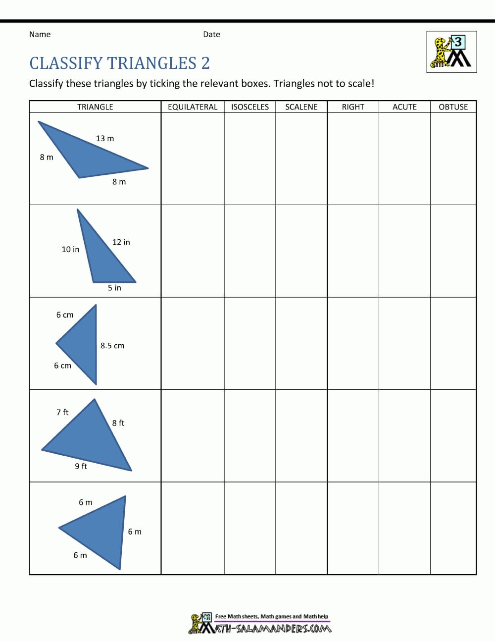 Free Printable Geometry Worksheets 3Rd Grade Pertaining To Identifying Triangles Worksheet