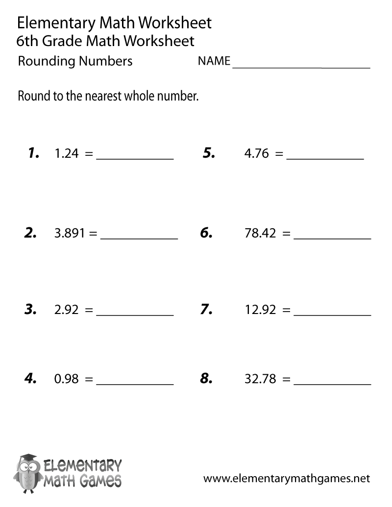 Free Printable Rounding Numbers Worksheet For Sixth Grade Regarding Math Worksheets To Print For 6Th Grade