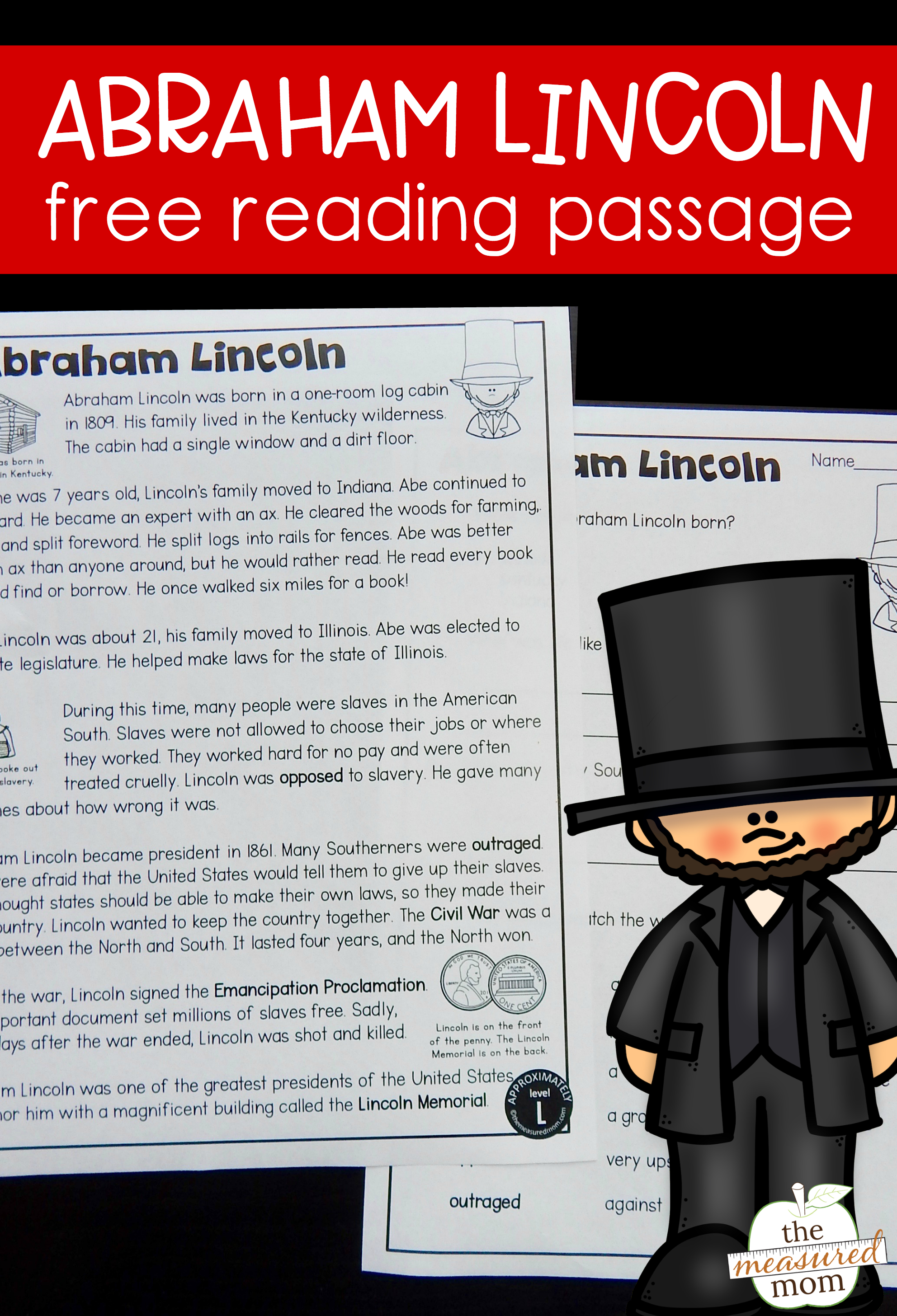 Free Reading Passage Abraham Lincoln For Kids  The Measured Mom For Abraham Lincoln Comprehension Worksheet