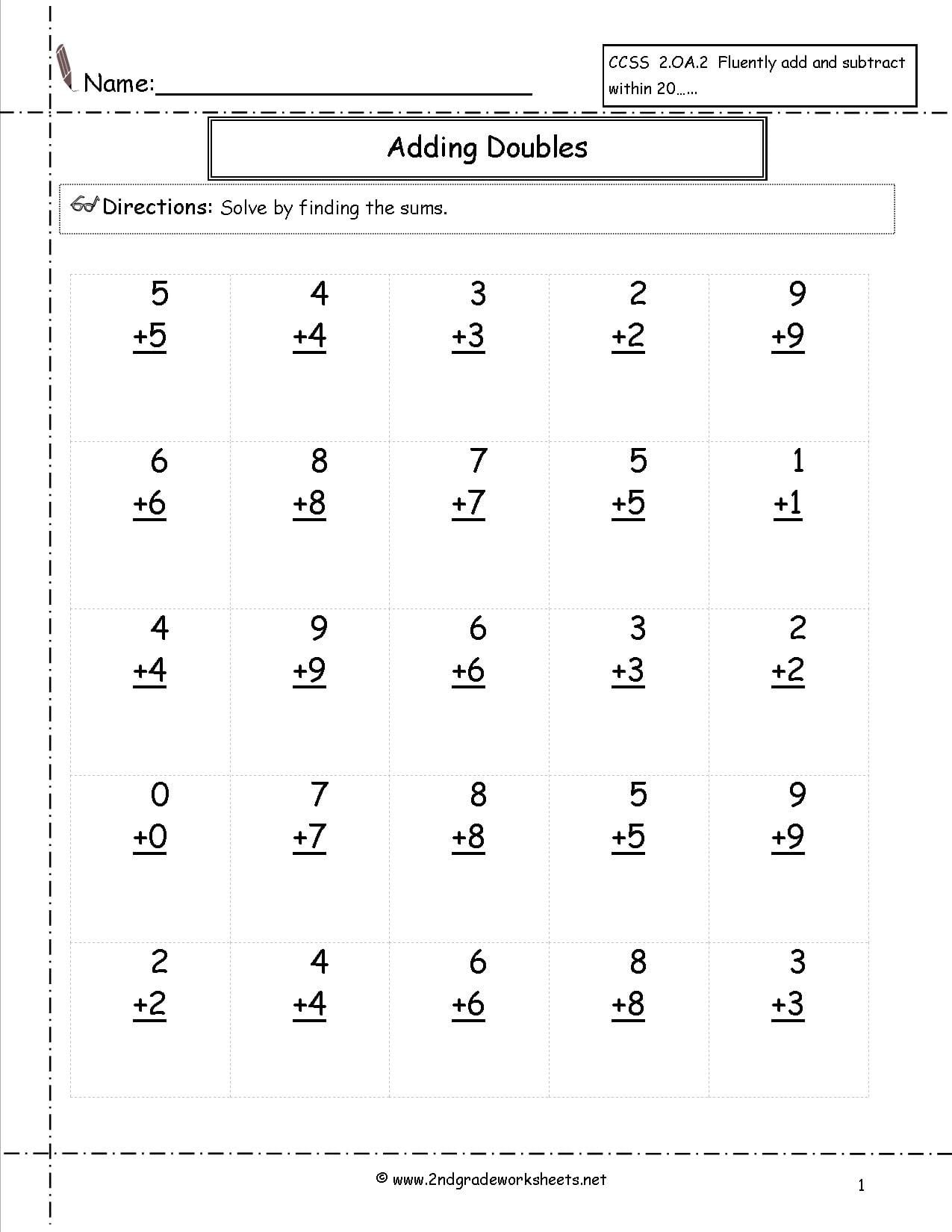 Free Single Digit Addition Worksheets In Adding Doubles Worksheets