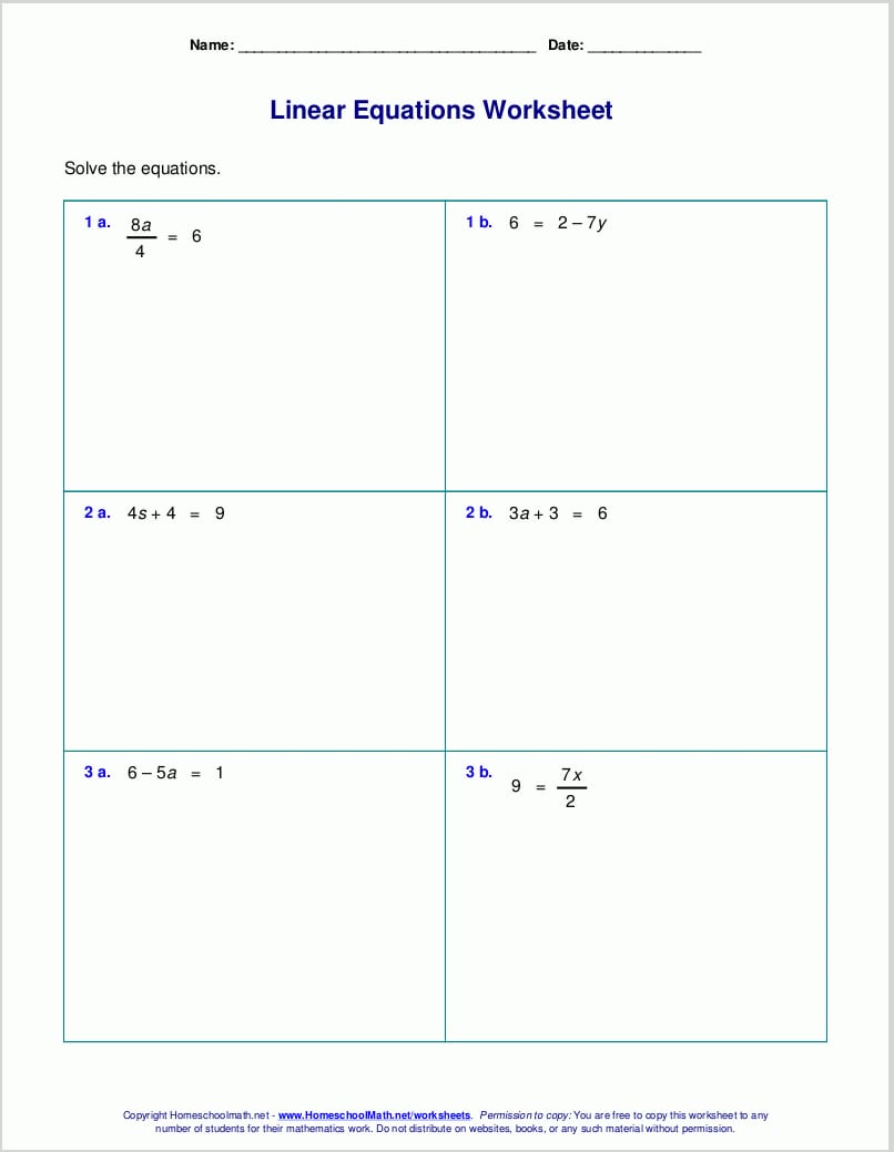 Free Worksheets For Linear Equations Grades 69 Prealgebra For Homeschoolmath Net Worksheets