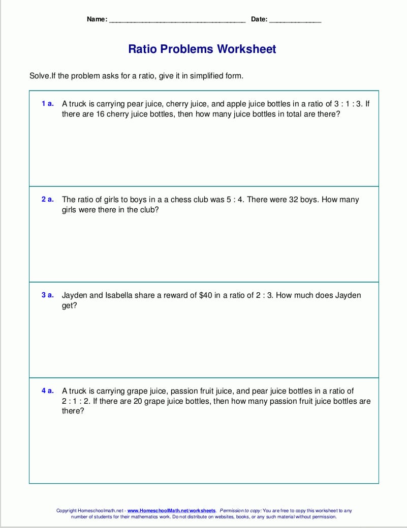 Free Worksheets For Ratio Word Problems And Ratio And Proportion Worksheets With Answers