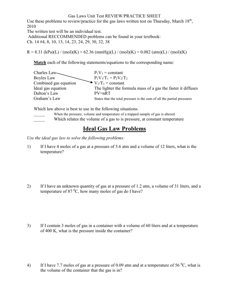 Gas Laws Unit Test Answer Sheet Inside Gas Laws And Scuba Diving Worksheet Answer Key