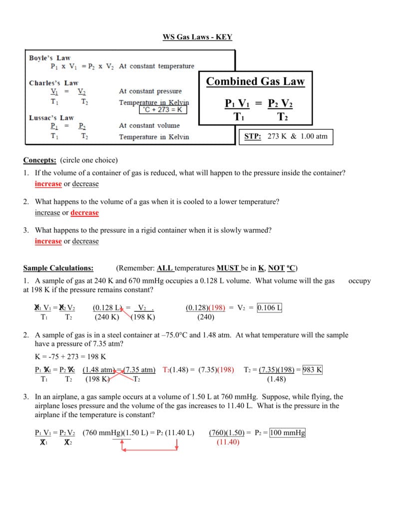 Gas Laws Ws  Answer Key And Charles Law Chem Worksheet 14 2 Answer Key