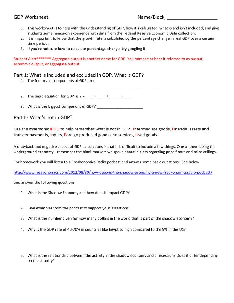 Gdp Worksheet Name Along With Gdp Worksheet Answers