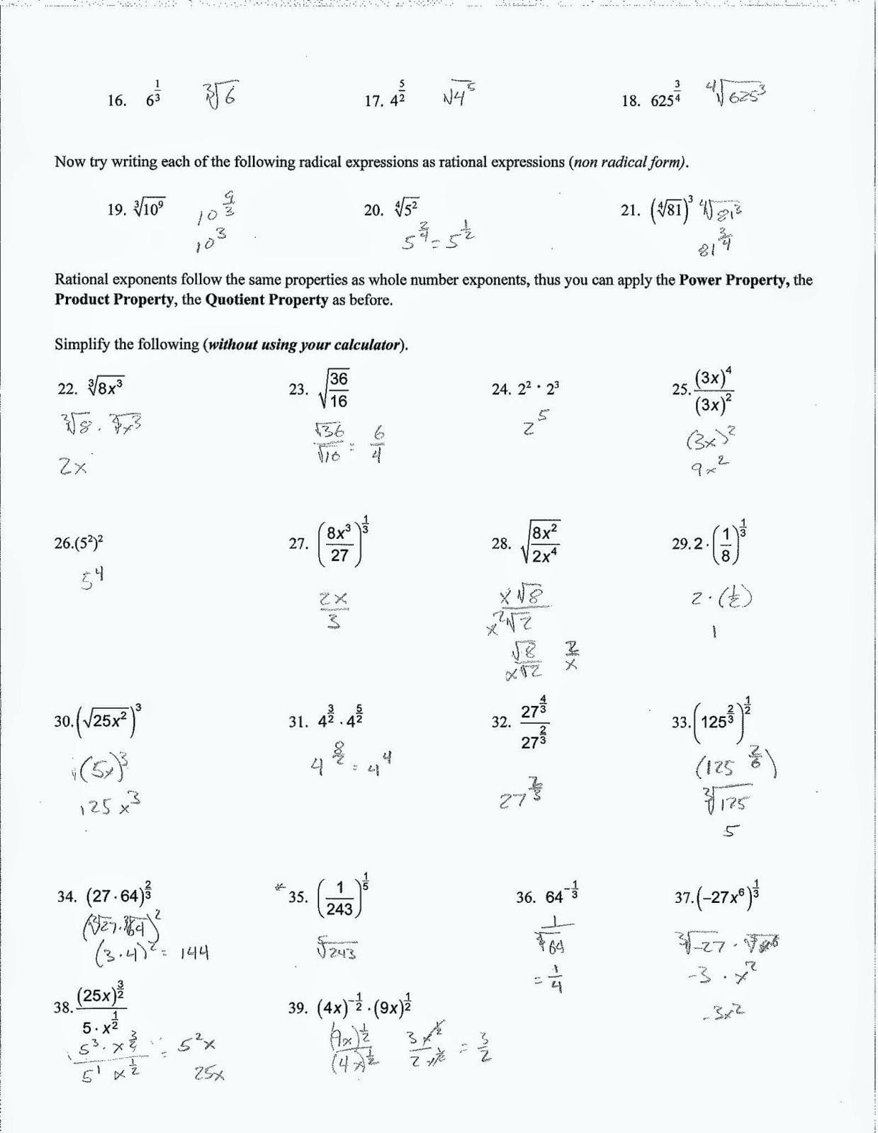 Geometry Simplifying Radicals Math Simplifying Radical Expressions And Simplifying Radicals Worksheet 1