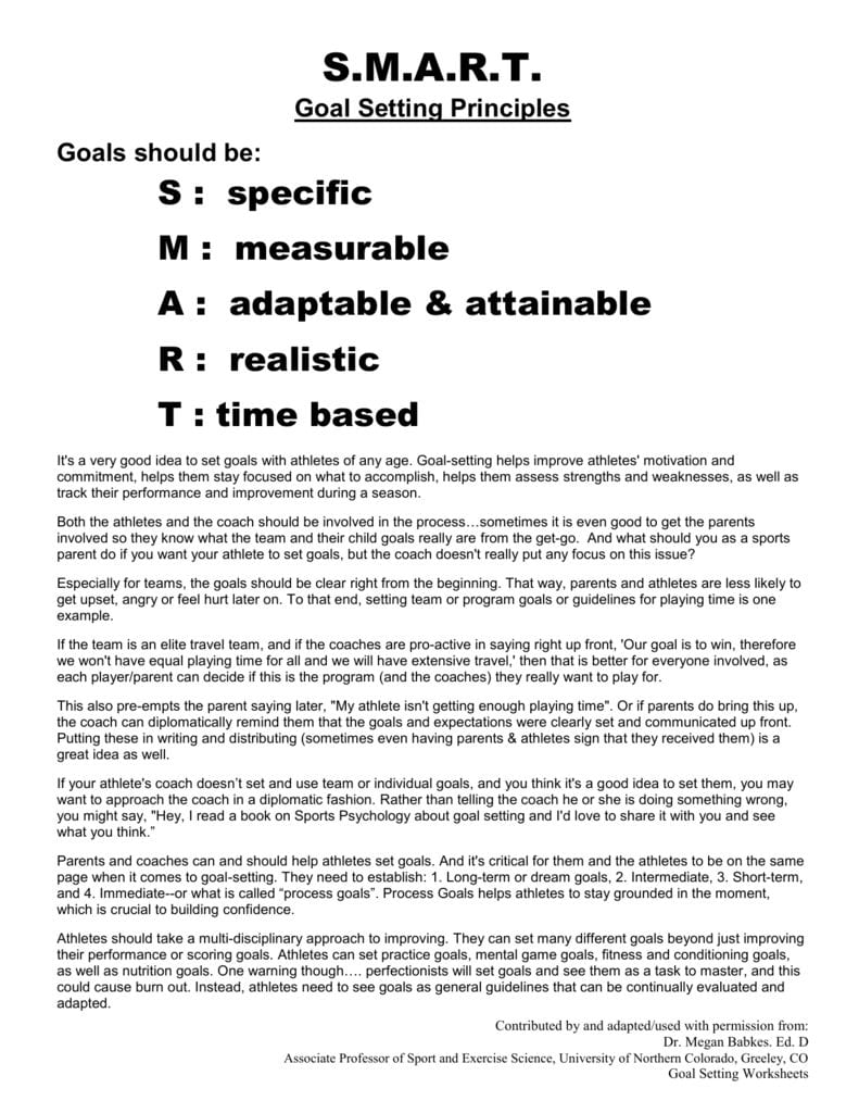 Goal Setting Worksheet 1 And Sports Psychology Worksheets