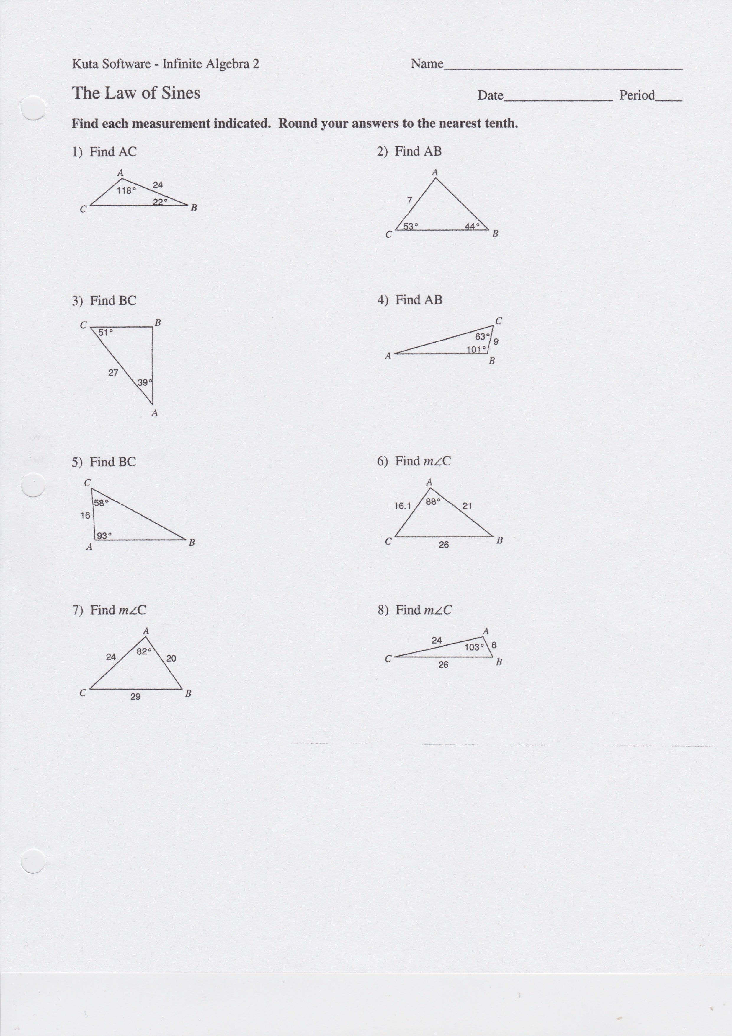 Grade 11 Precalc  Miss Goodwill's Site And The Law Of Sines Worksheet
