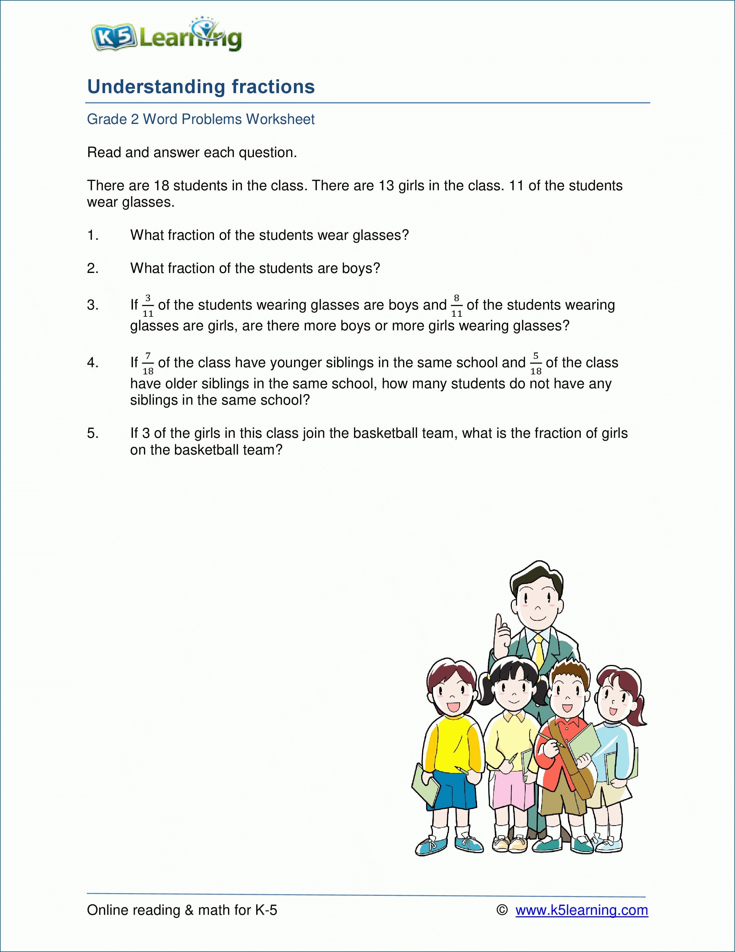 Grade 2 Fraction Word Problem Worksheets  K5 Learning Along With K 5 Learning Worksheets