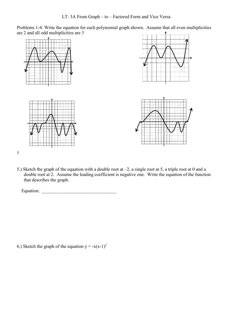 Graphing Polynomials Worksheet Pertaining To Graphing Polynomial Functions Worksheet Answers