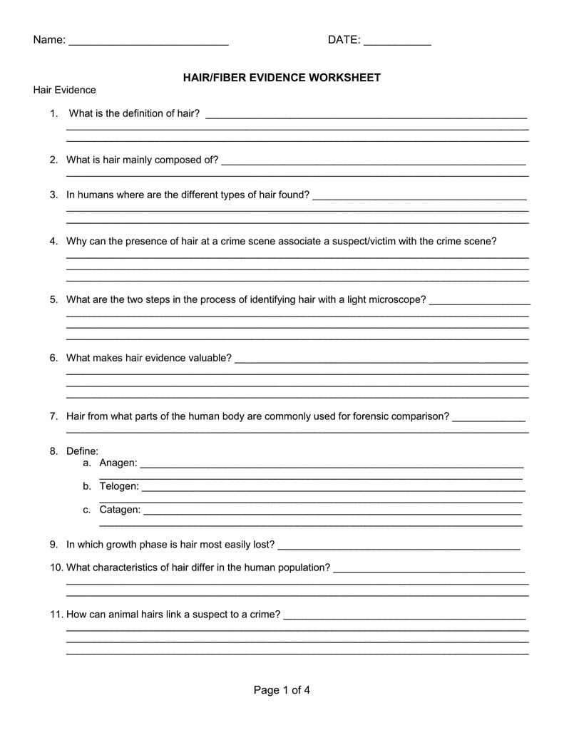 Hair And Fiber Evidence Worksheet Answers  Yooob For Hair And Fiber Unit Worksheet Answers