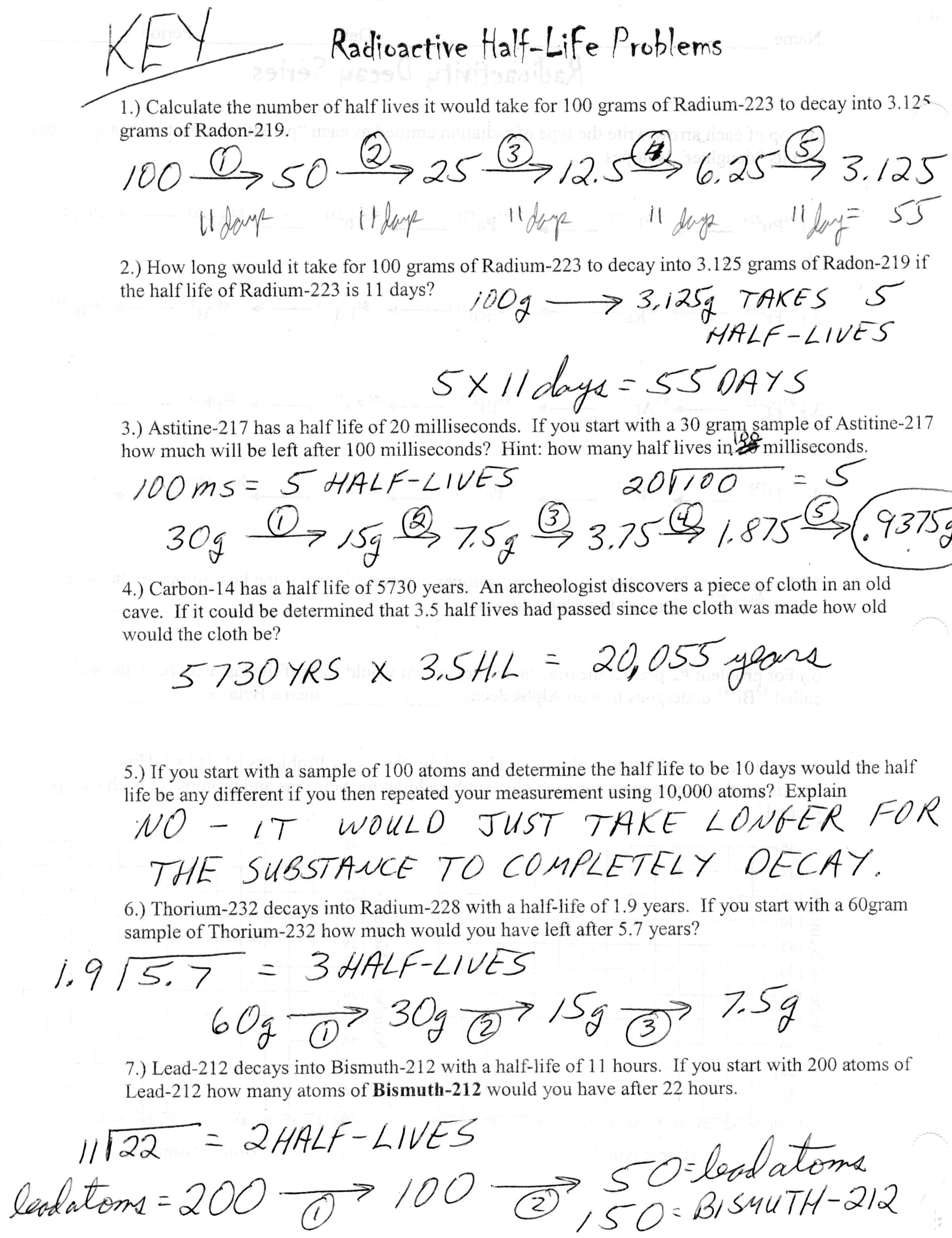 Half Life Worksheet  Yooob Along With Half Life Calculations Worksheet Answers