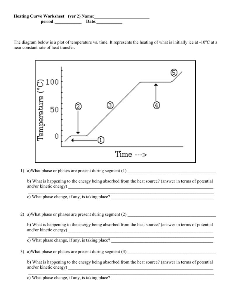 Heating Curve Worksheet For Heating Curve Worksheet Answers