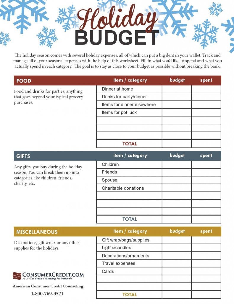 Holiday Budget Worksheet  Talking Cents Throughout Consumer Credit Counseling Budget Worksheet
