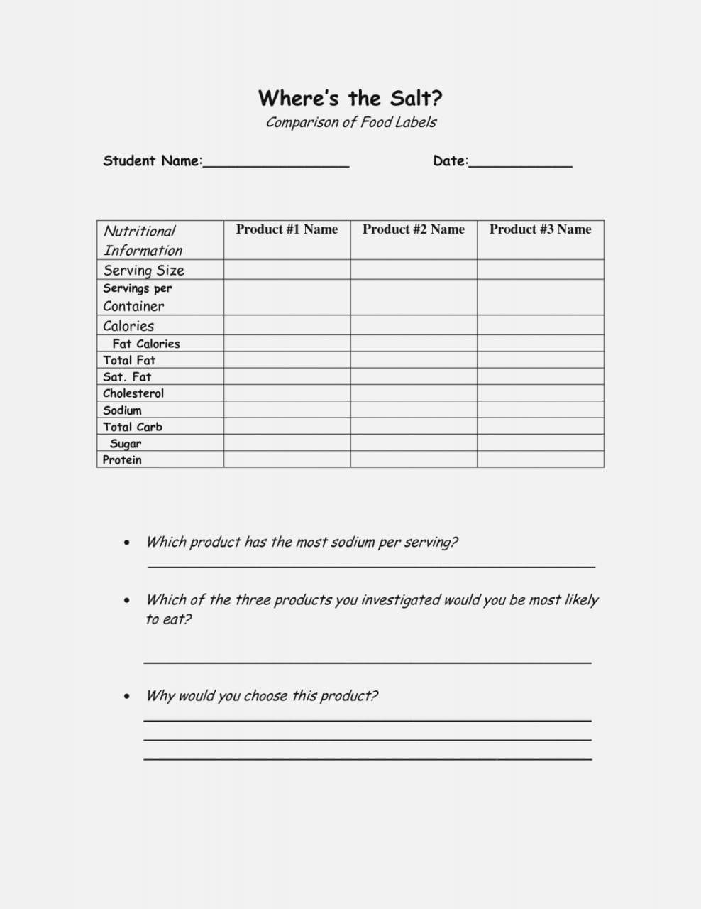 How To Read Nutrition Labels Facts Easy Nutrition Label Worksheet Pertaining To Food Labels Worksheet