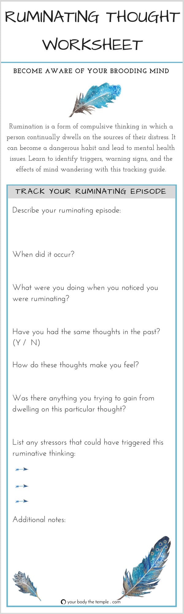 How To Stop Ruminating With Mindful Practice  Ybtt Within Ruminating Thoughts Worksheet