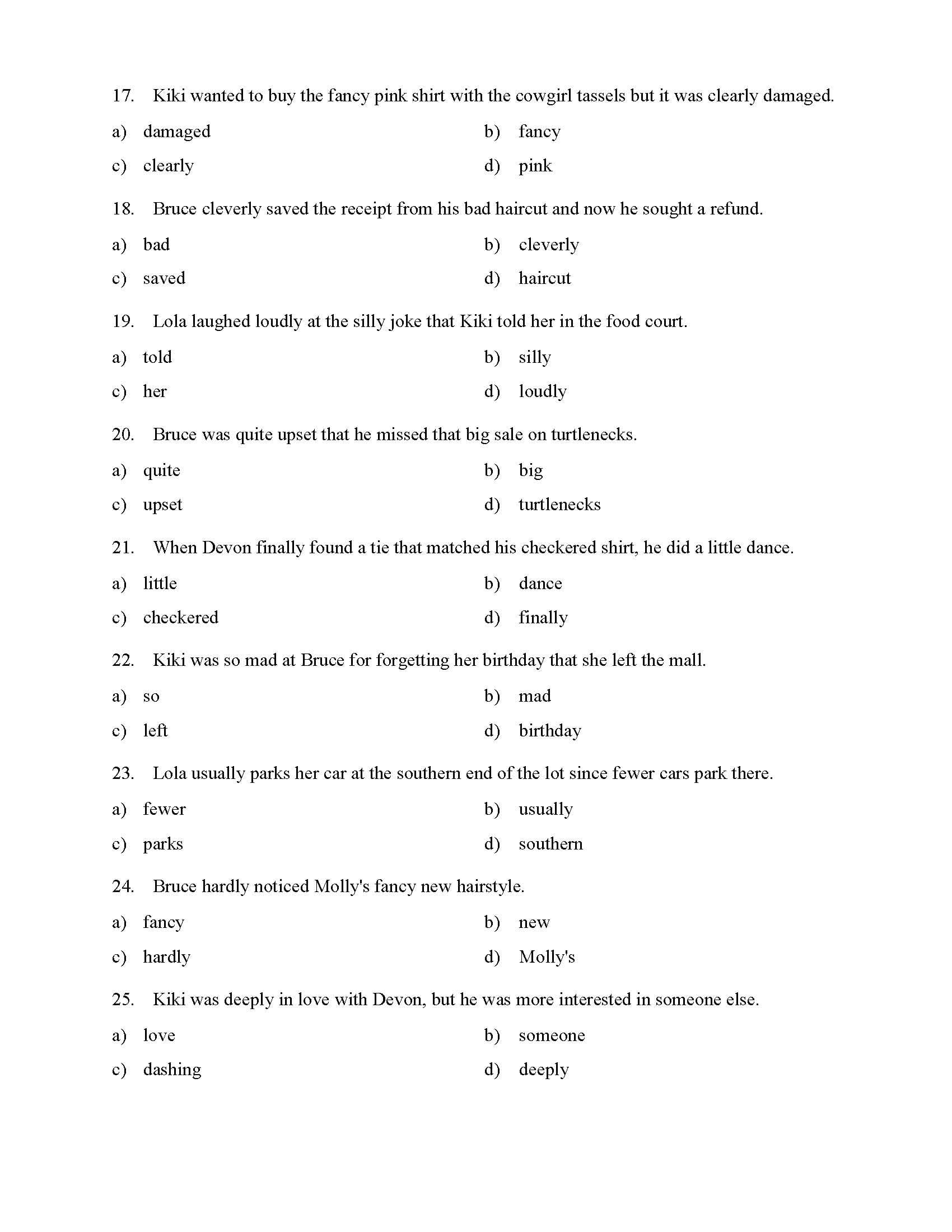 Identifying Adverbs Test  Reading Level 2  Preview Pertaining To Identifying Adverbs Worksheet
