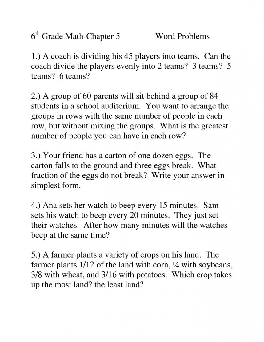 Impressive High School Basic Math Word Problems Printable Worksheets For 6Th Grade Math Word Problems Worksheets Pdf